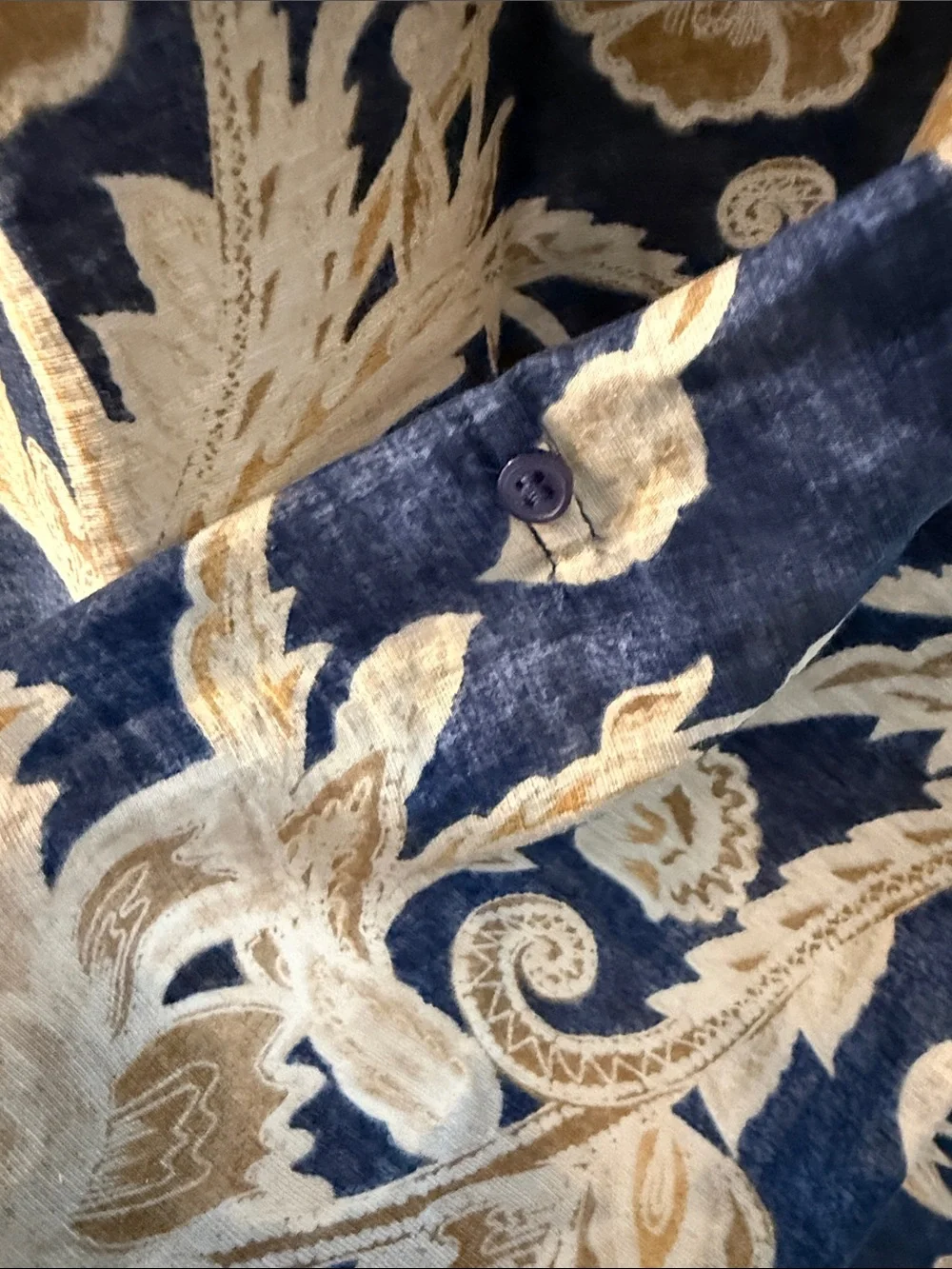 Tamara H. Navy Blue Shirt with Gold and Cream Floral Print, NWTs